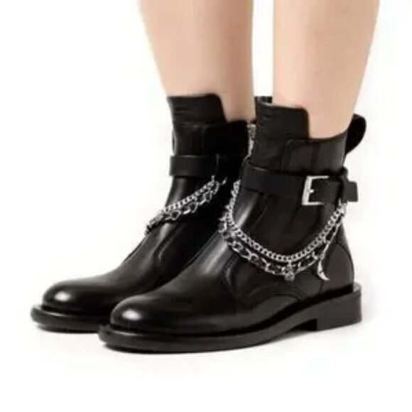 Zadig&Voltaire Womens Laureen Black Leather Chain Embellished Leather Boots 36/5 - Picture 1 of 11